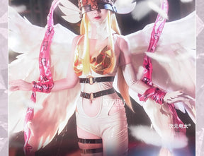 Digimon Adventure New World Cosplay Angewomon Costume Halloween party sexy leather jumpsuit wing prop hat set Woman uniform