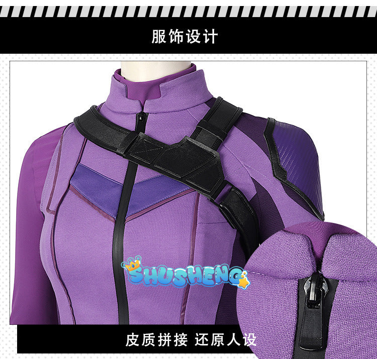 Female Hawkeye Kate Bishop Cosplay Costume with Quiver Hawkeye Super Powered Hero Outfit for Halloweewn Carnival Party