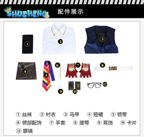 Woman Valorant Chamber Cosplay Costume Female Vest Shirt Skirt Outfit with Accessories Full Set and Individual Items Are Sold