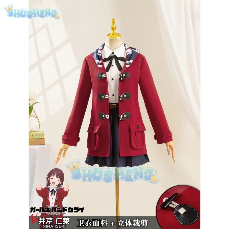 Nina Iseri Cosplay Anime Costume Girls Band Cry JK Jacket Skirt Uniform Belt Togenashi Togeari Halloween Party Girls Women