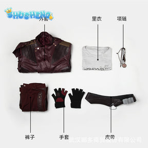 Star-Lord Costume Cosplay Movie Star-Lord Red Leather Jacket Pants Set Halloween Costume Man