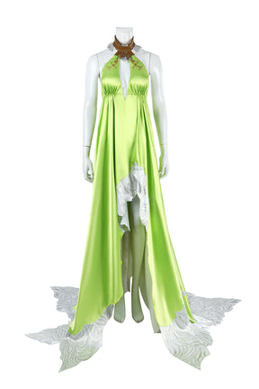 Nophica Cosplay Costume Fantasy XIV:A Realm Reborn Nophica Roleplay Outfit Green Silk Dress Accessories for Halloween Ball Party