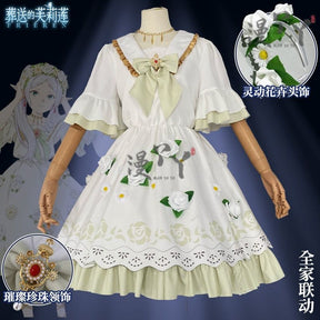 Anime Frieren: Beyond Journey's End Cosplay Costume White Flower Skirt Princess Dress Woman Sexy Masked Ball Party Suit