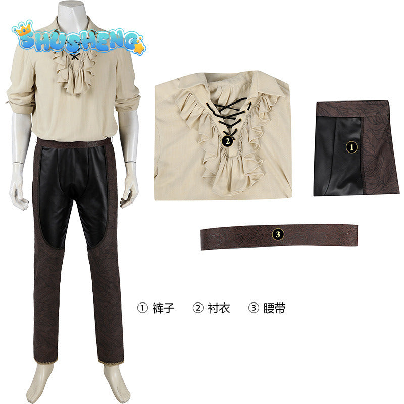 Astarion Cosplay Baldurs Cos Gate 3 Fantasia Medieval Costume Disguise Adult Men Shirt Pants BG3 Outfits Halloween Carnival Suit