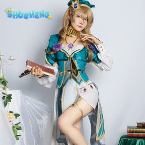 Game Genshin Impact Jacquard Fabric Lisa Minci New Skin Cosplay Costume Lisa New Outfits Wig Hat Halloween Carnival Party Set