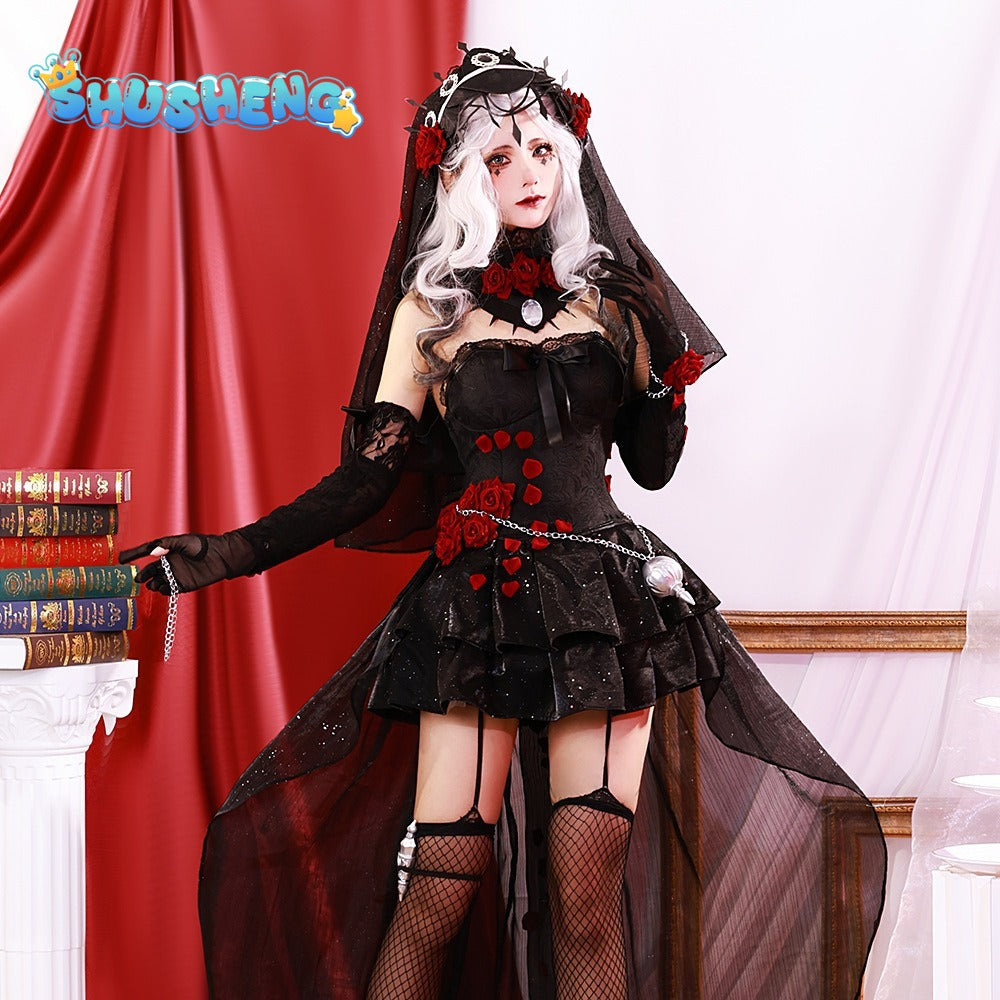 Identity V Ada Mesmer Psychologist Cosplay Night Skin Black Gothic Rose Women Lolita Dress Anime Cospaly Party Suit