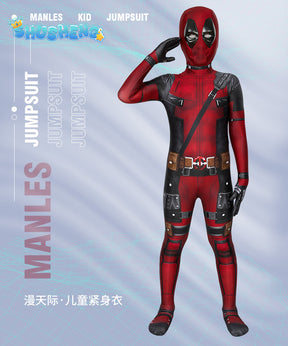 Anime Kids Adult Superhero Deadpool Cosplay Costumes Bodysuit Attached Mask Suits Halloween Party for Boy Girls