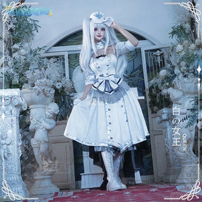 Shusheng-R Tokisaki Kurumi Nightmare Cosplay DATE A LIVE The White Queen Costume Halloween Party Lolita Dress Wig Props Women's Sweet Set
