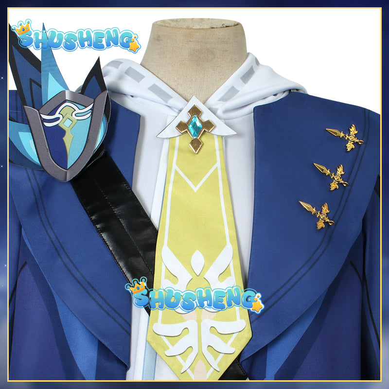 Genshin Impact Mika Game Cosplay Costumes Mika Schmidt Cosplay Uniforms Clothes Suits Blue Outfits Coats Jackets Halloween Party