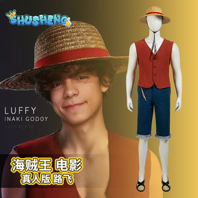 Luffy Cosplay Monkey D Luffy Costume Red Vest Shorts Hat Rope Anime Outfit Adults Men for Halloween Party Men Kids Cos Gifts