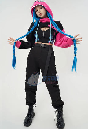 Jinx LOL Cosplay Arcane:League of Legends Costume Fashion warm hoodie pants accessory set party carnival men women casual outfit