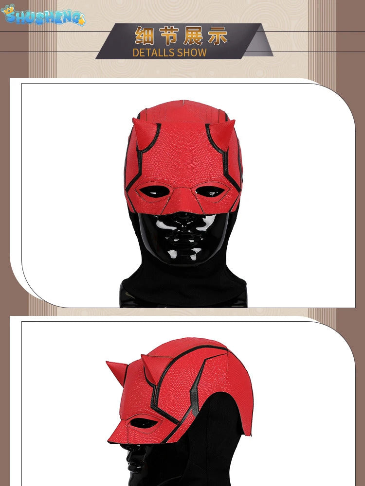Daredevil Cosplay Costume Matt Murdock Red Leather Battle Suit Jumpsuit Belt Gloves Fullset Outfit Halloween Carnival Party Suit
