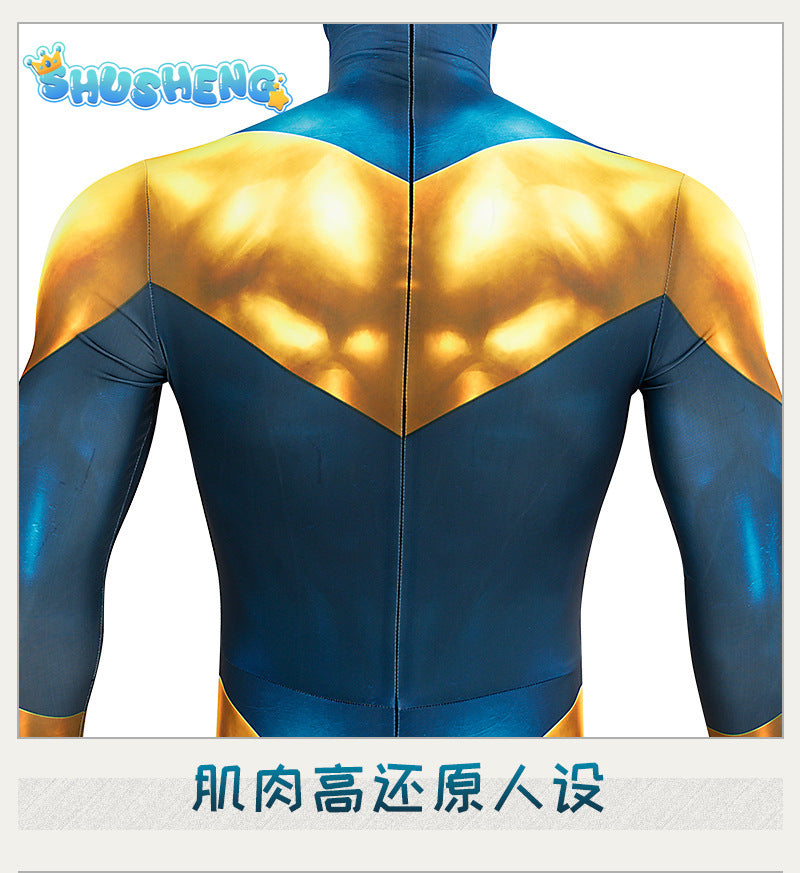 Gold Star Michael Cosplay Costume Jumpsuit Headgear Glasses Outfit Superhero Bodysuit Booster Halloween Costumes Man Zentai Suit