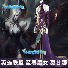 Game LOL Morgana Cosplay Costume Dress Set Women Coven Morgana Fashion Dress With Accessories Outfits Halloween Costume