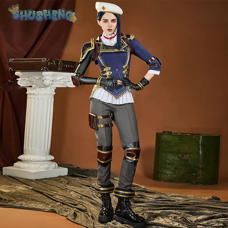 Caitlyn·Kiramman LOL Cosplay Arcane Season 2 costume Hat Shoulder Armor Gloves Leg Bag Set Party Carnival Handsome Woman Uniform