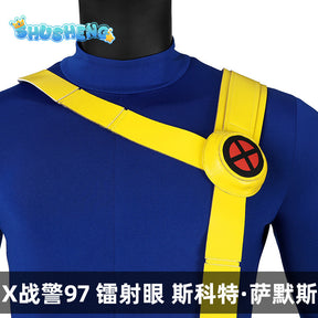 Superhero X MEM 97 Cyclops Cosplay Jumpsuit and Mask Scott Summers Costume Set Bodysuits Halloween Party Roleplay Zentai Suit