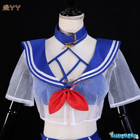 Anime Virtual YouTuber Shylily Lily Cosplay Costume Summer Day Swimwear Bikini Woman Sexy Kawaii Sand Party Sailor Suit