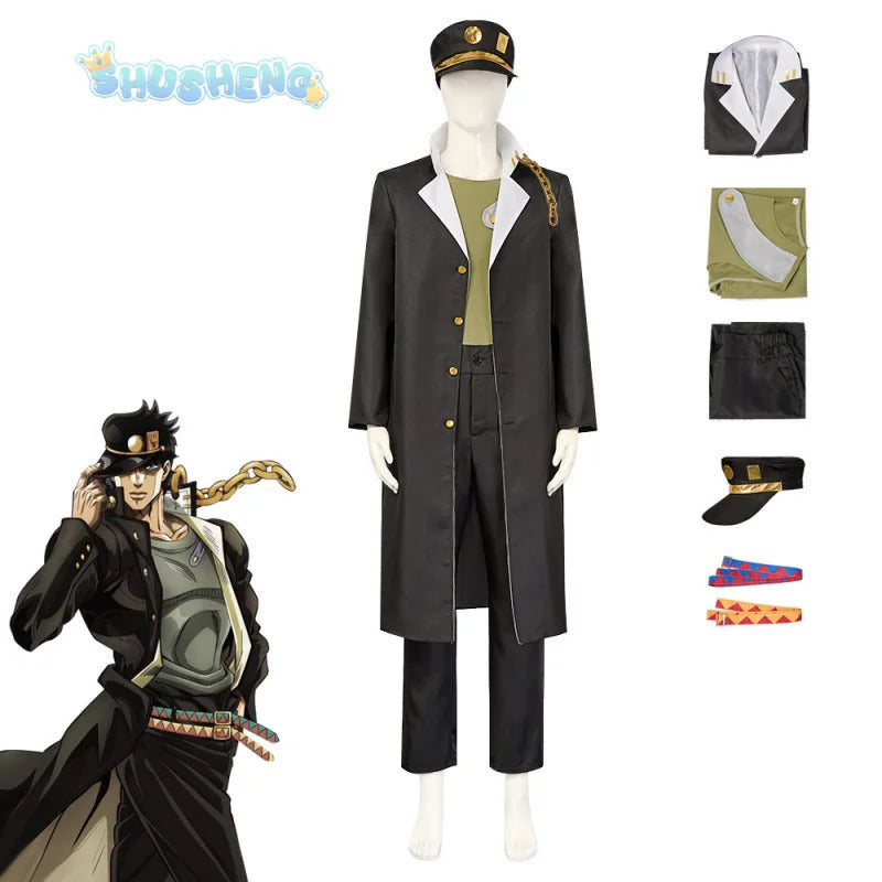 Anime JoJo's Bizarre Adventure Kujo Jotaro Cosplay Costume Hat vest coat belt Halloween carnival Woman man full set uniform