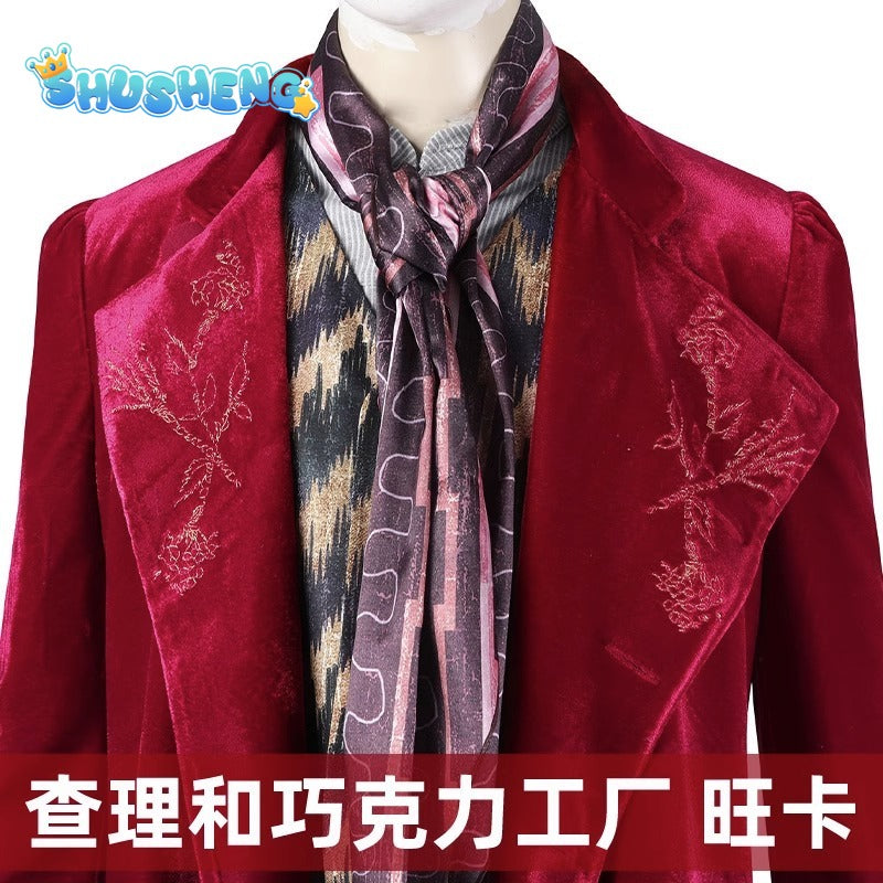 Chocolate Factory Willy Wonk Cosplay Costume Halloween Party Carnival Costumes Full Set with Hat