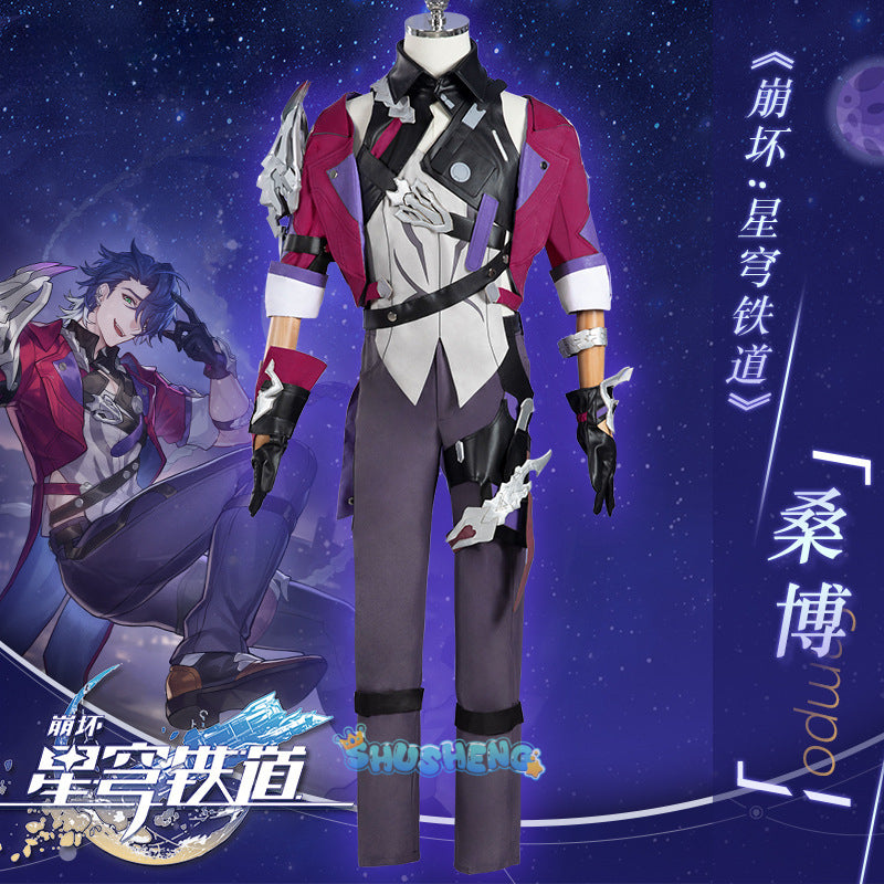 Sampo Koski Cosplay Costume Wig Honkai Star Rail Armor Earrings Red Coat Pants Gloves Hair Mercenary Underworld Astral Express