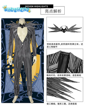 Scary Horror Jack Skellington Cosplay Costume Christmas Jack Uniform Clothes Striped Men Suit Halloween Costumes