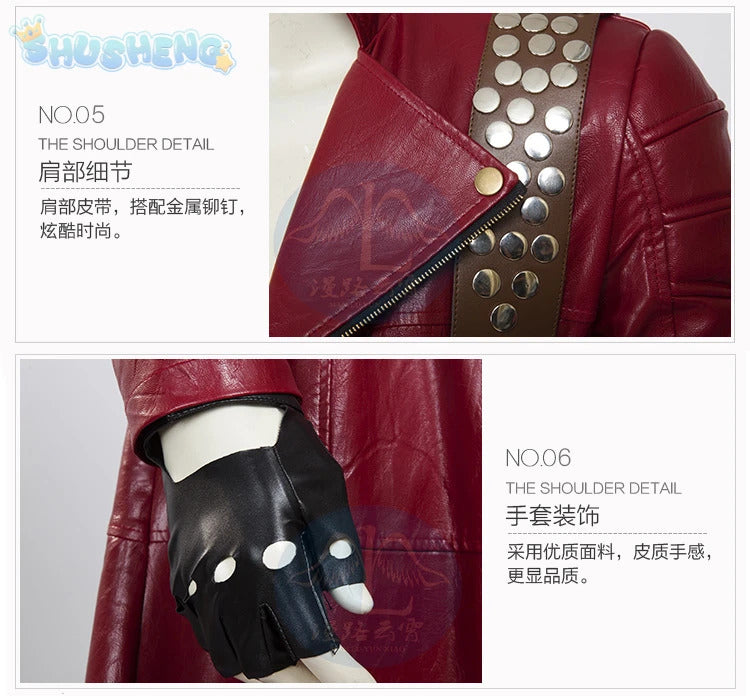 Game DMC 3 Dante Cosplay Costume Coat, gloves, waist bag, belt, Halloween party night red leather suitable uniform Dante Man set