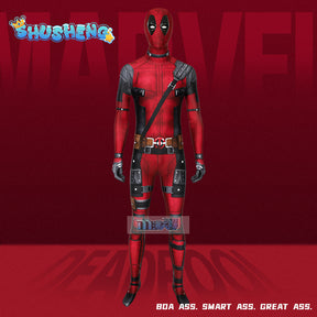 Movie Deadpooling Wolverineng Wade Winston Wilson Red Leather Jumpsuit Belt Bodysuit Movie Cos Halloween Party Roleplay Outfits