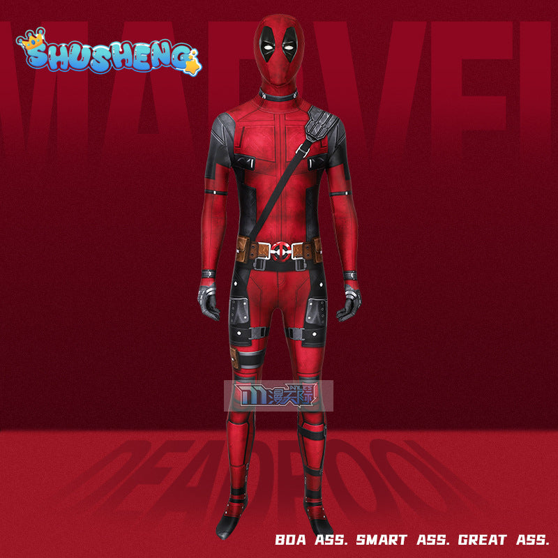 Movie Deadpooling Wolverineng Wade Winston Wilson Red Leather Jumpsuit Belt Bodysuit Movie Cos Halloween Party Roleplay Outfits