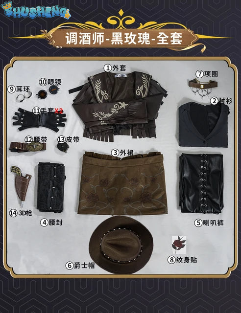 Game Identity V Barmaid Demi Bourbon Cosplay Costume Black Rose Cowgirl Cosplay Suit Halloween Carnival Uniforms Custom Made