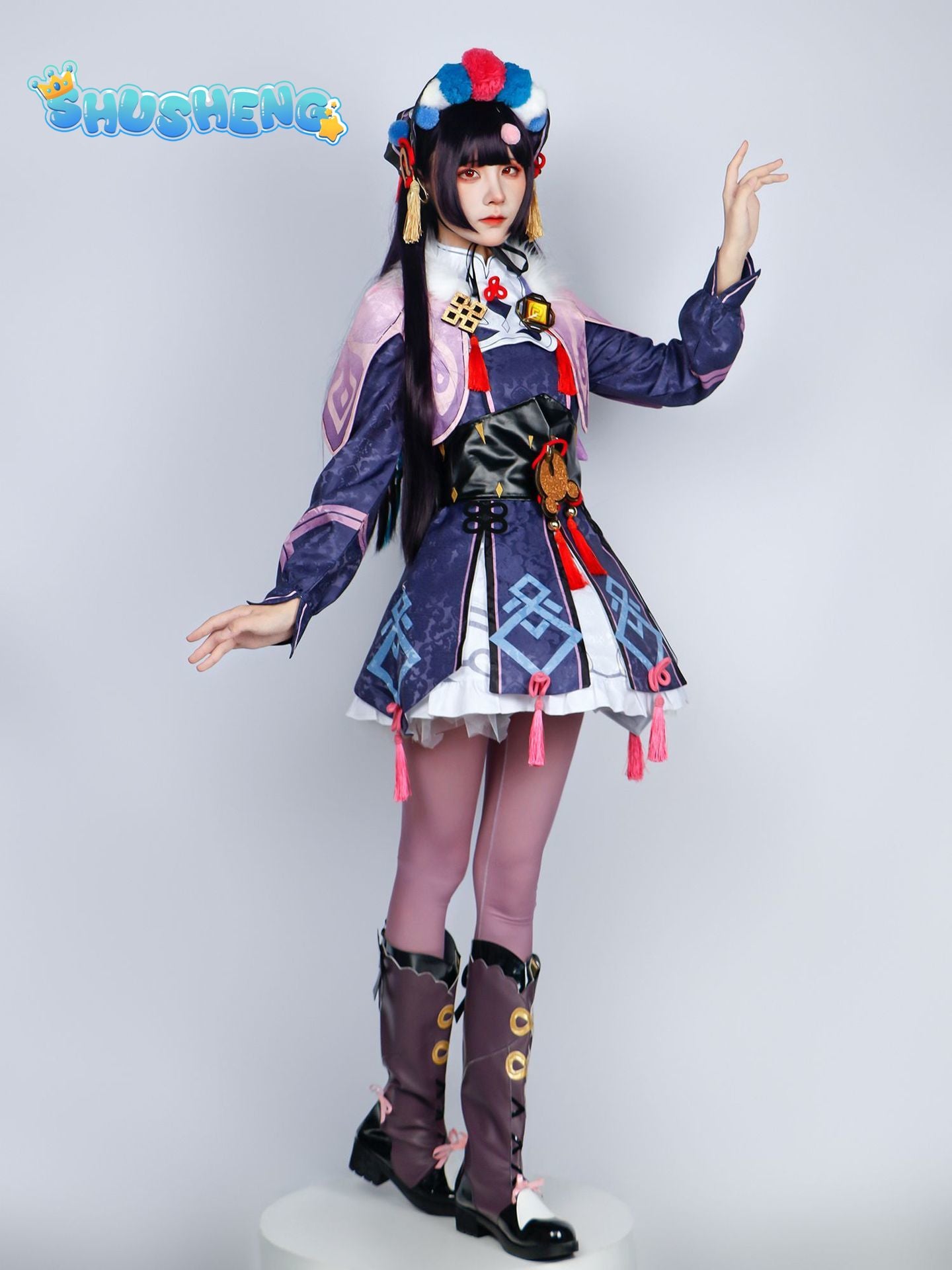 Anime Genshin Impact Yun Jin Cosplay Costume Full Set Cosplay Uniform Lolita Dress with Hat Wig Halloween Accessory Costumes