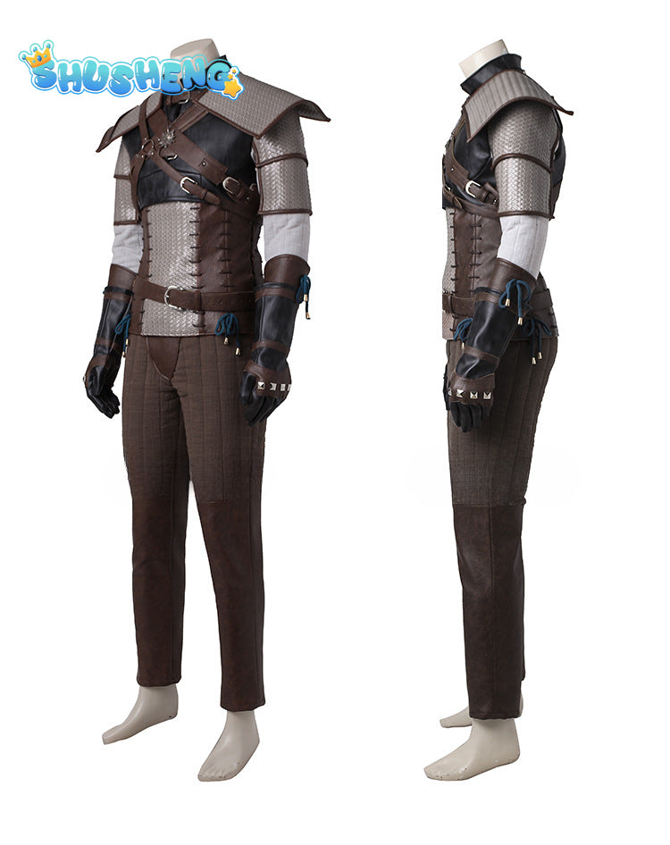 Game Witcher 3 Cosplay Costume Wild Hunt Geralt of Rivia Adult Man Hero Suit Leather Jacket Coat Halloween