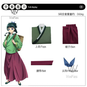 Maomao Jinshi Cosplay Costume Kusuriya no Hitorigoto The Apothecary Diaries Jinshi Wig Hanfu Green Uniform Kimono Headress Suit