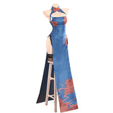 Azur Lane Chien Wu cosplay costume Halloween carnival blue Chinese style qipao Woman sexy dress uniform suit wig set