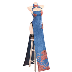 Azur Lane Chien Wu cosplay costume Halloween carnival blue Chinese style qipao Woman sexy dress uniform suit wig set