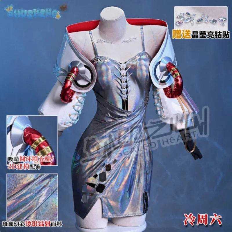 Game Reverse:1999 Hissabeth Cosplay Costume Halloween party laser leather dress jacket props wig accessories women sexy new set
