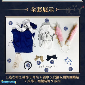 Arknights Amiya Cosplay Costume Set Dress  Ear Headband White Navy Games Anime Costumized Outfit for Women
