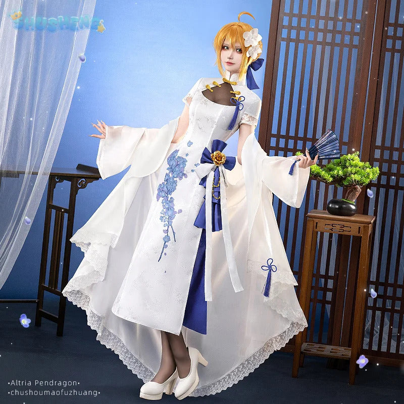 FGO Altria Pendragon Alter fate Cosplay Saber Fourth Anniversary Costume Halloween Chinese style cheongsam dress shawl props wig