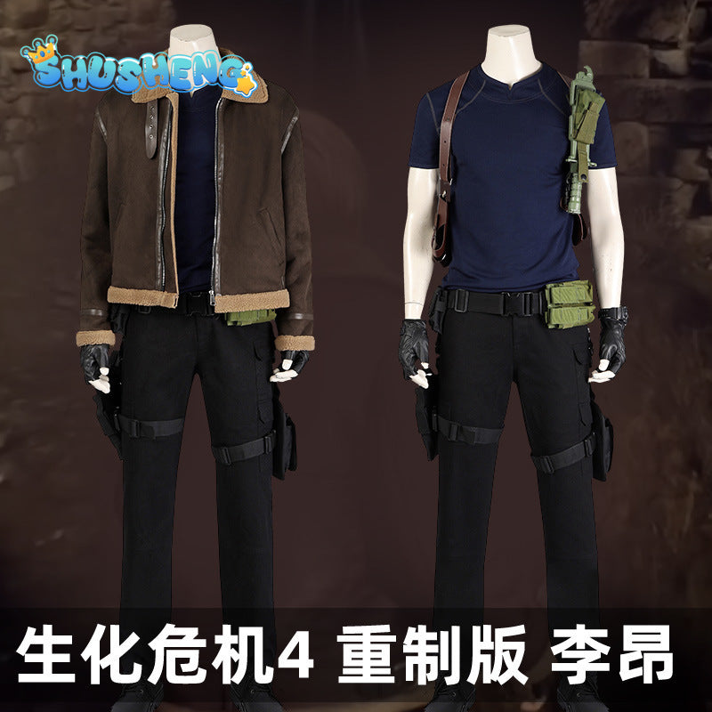 Biohazard Resident 4 Remake Leon S Kennedy Evil Cosplay Costume Jacket Coat Tops Pants Man Fantasia Outfits Halloween Party Suit