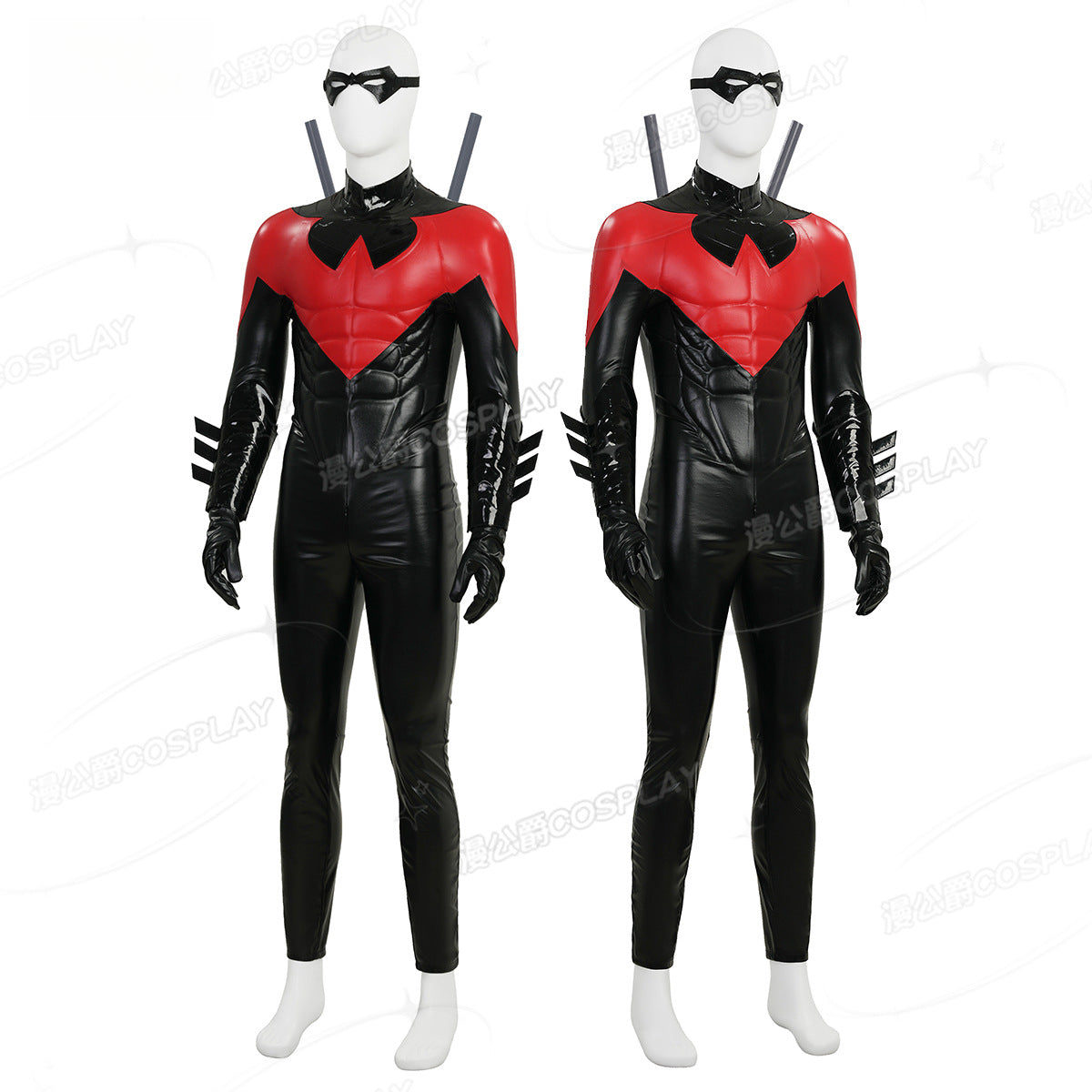 Shusheng-R Nightwing Dick Grayson Cosplay Costume Red Jumpsuit Full Set Uniform Role Play Halloween Carnival Party Outfit Shoes