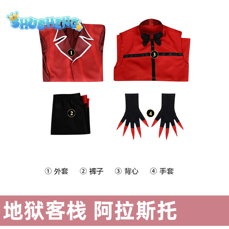 Anime Hazbin Cosplay Hotel Alastor Cosplay Costume Red Uniform Radio Demon Role Play Halloween Carnival Party Outfit