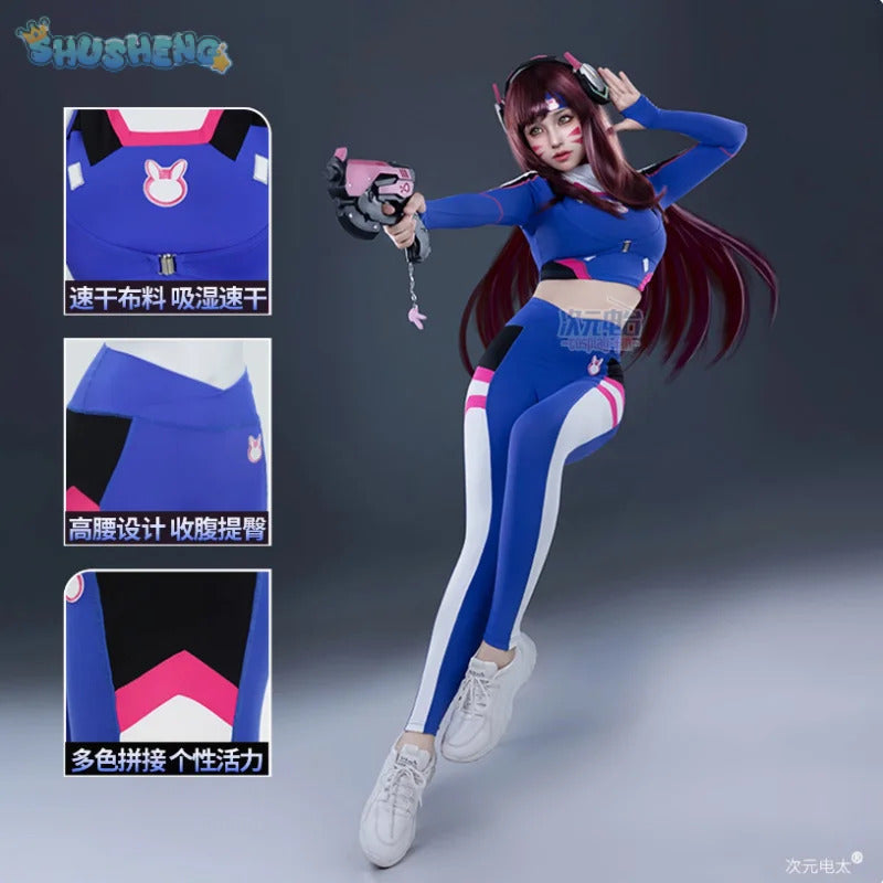 D.Va Overwatch OW Cosplay Costume Halloween party casual tight yoga suit top pants jacket set men women sports D.Va uniform
