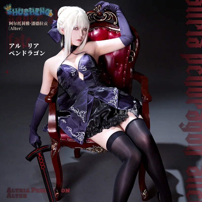 New Saber King Arthur  Fate/stay night FGO Altria Pendragon Cosplay Costume Women sexy dress accessories prop Halloween uniform