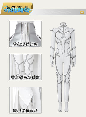 Cosplay Hela White Outfit Halloween Cosplay Costume Set Bodysuit White Jumpsuit Superheroine Costume With Cape Suit