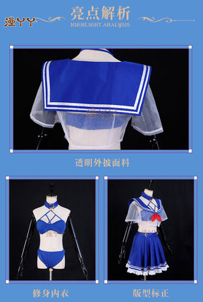 Anime Virtual YouTuber Shylily Lily Cosplay Costume Summer Day Swimwear Bikini Woman Sexy Kawaii Sand Party Sailor Suit