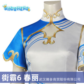 Chun Li Street Fighter 6 Cosplay Costume Blue Chun Li Dress with Accessories Full Set and Individual Items Are Sold