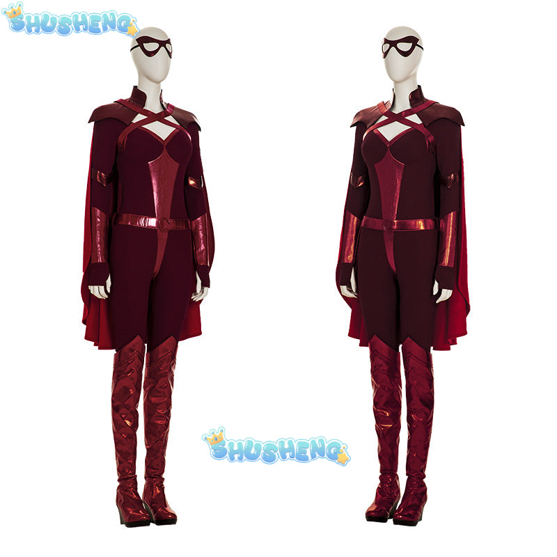 The Boys Crimson Countess Cosplay Costume Laurie Holden Sexy Red Jumpsuit Halloween Carnival Women Outfit Jumpsuit Cloak Boots