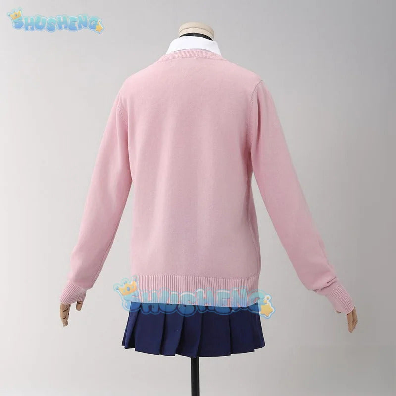 Anime dandadan Momo Ayase cosplay costume pink top skirt earrings choker school uniform props Halloween party women Shusheng