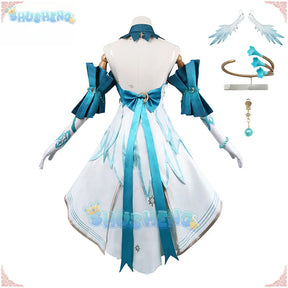 Aventurine Robin Cosplay Costume Honkai Star Rail Dress Uniform Wings Headwear Earrings Halloween Party for Women Girls iCoser