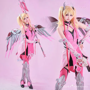 Mercy Angela Ziegler Overwatch OW Cosplay red angel Costume Halloween leather jumpsuit props wig accessories uniform Woman set