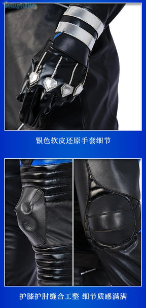 Gotham Knights Nightwing Robin Cosplay Costume Halloween Superhero combats Jumpsuit Faux Leather Black Armour Men Outfit Set